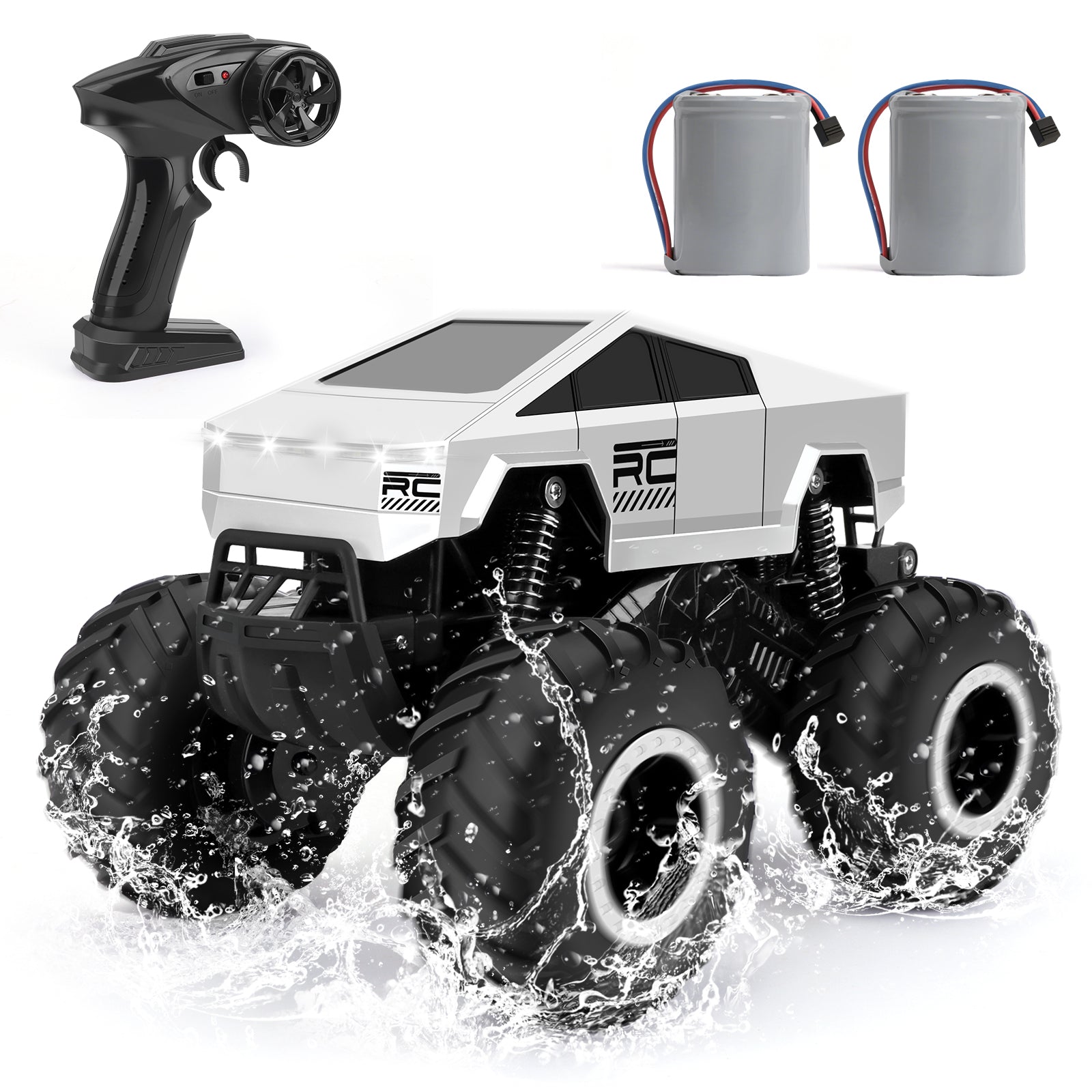 Sumsoltic Remote Control Car, 2.4GHz Amphibious RC Truck, 1:16 Waterproof Monster Truck 4WD All Terrain 360° Rotatable Stunt Truck Toys