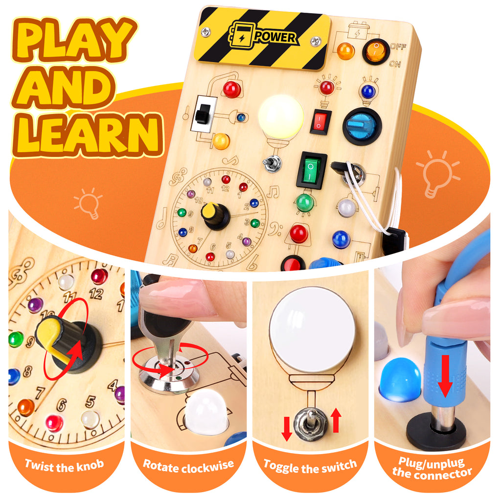Sumsoltic Montessori Busy Board with LED Lights for 1+ Years