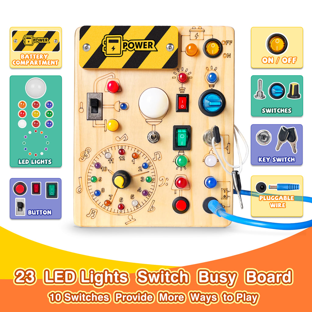 Sumsoltic Montessori Busy Board with LED Lights for 1+ Years