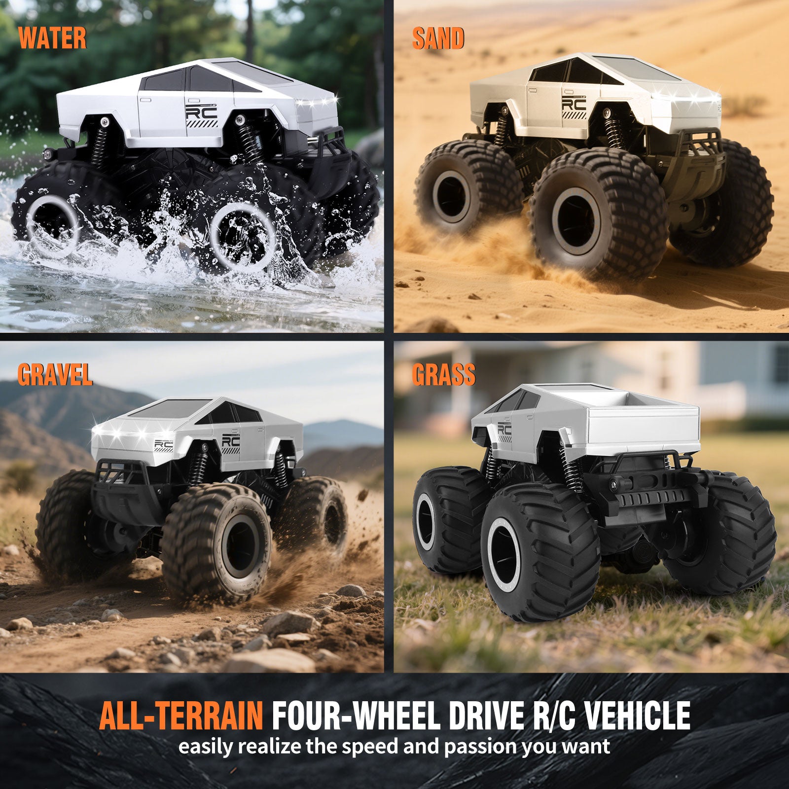Sumsoltic Remote Control Car, 2.4GHz Amphibious RC Truck, 1:16 Waterproof Monster Truck 4WD All Terrain 360° Rotatable Stunt Truck Toys