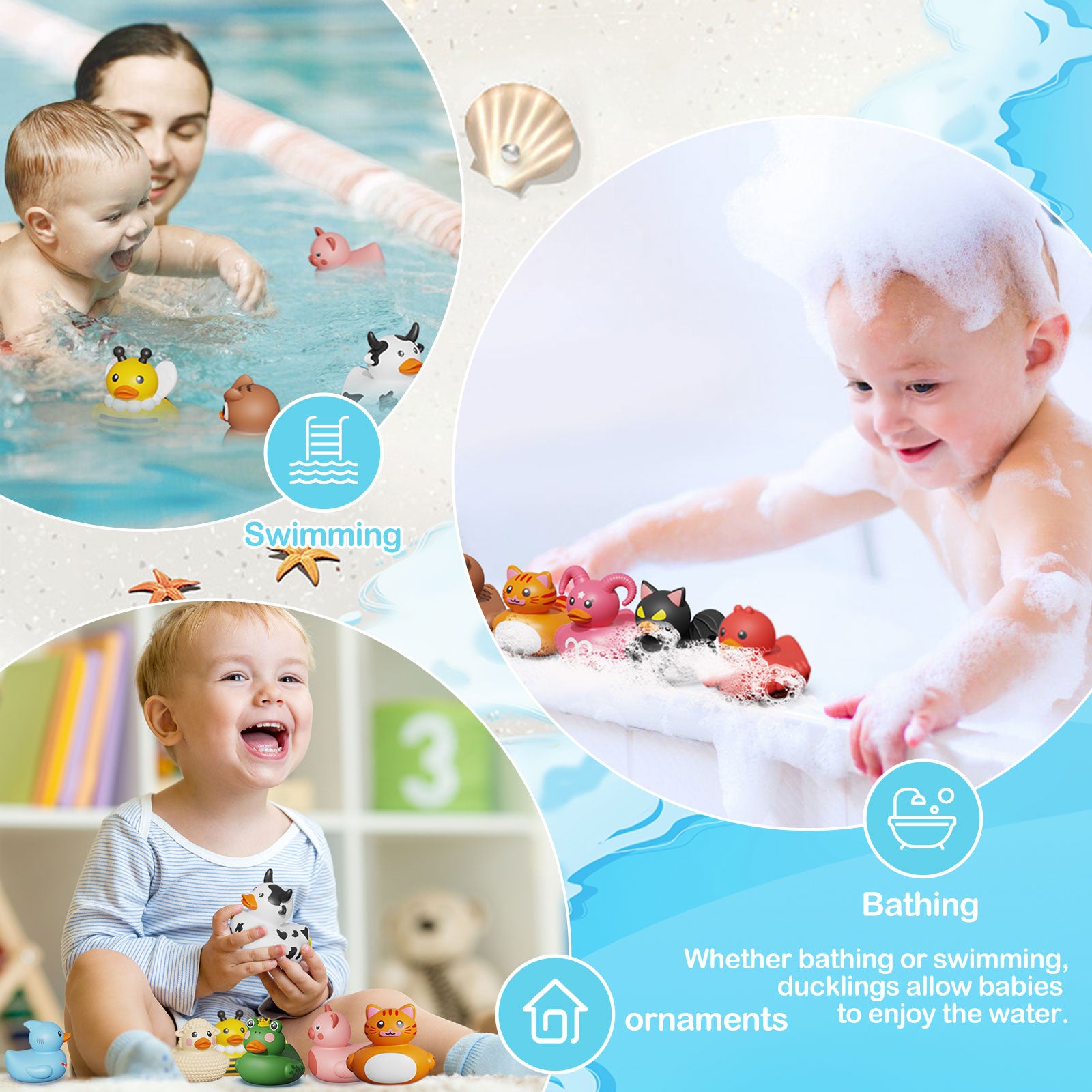 Sumsoltic 12 Pcs Baby Bath Toys, Mini Rubber Ducks No Hole Design, Safe Bath Toys for Babies Infants Toddlers and Kids,Pool Toys Party Favors