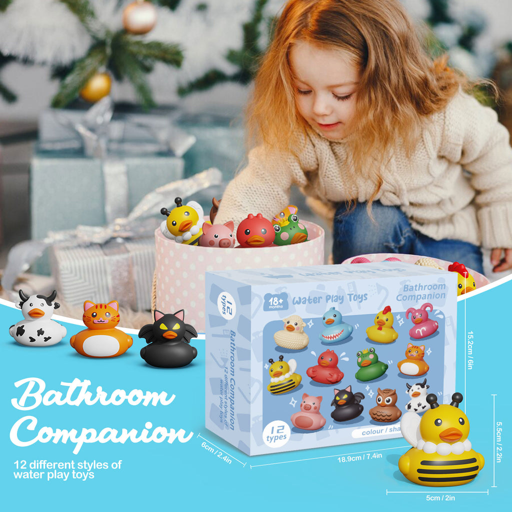 Sumsoltic 12 Pcs Baby Bath Toys, Mini Rubber Ducks No Hole Design, Safe Bath Toys for Babies Infants Toddlers and Kids,Pool Toys Party Favors